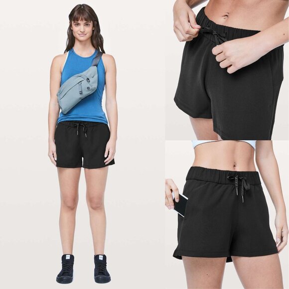 Lululemon Athletica Black Woven On The Fly Short Size 4 - 2863 - Picture 1 of 11